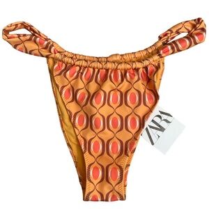 Zara Orange Geometric Print Cheeky Swim Bottoms Bikini Size L NWT